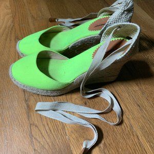 J Crew Wedge Shoes, Neon Green Size 7